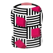 ECZJNT Pink Cube Black White Striped Square Nursing Cover Baby Breastfeeding Infant Feeding Cover Baby Car Seat Cover