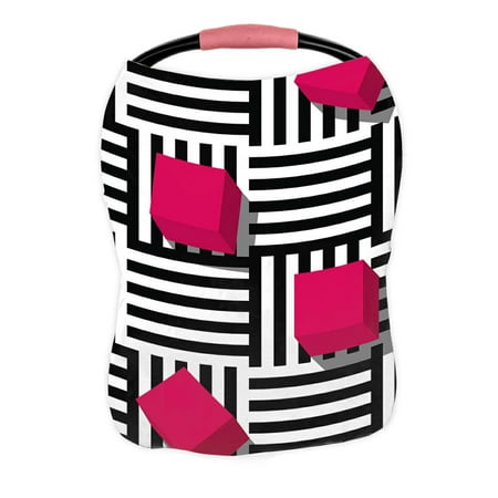 ECZJNT Pink Cube Black White Striped Square Nursing Cover Baby Breastfeeding Infant Feeding Cover Baby Car Seat Cover