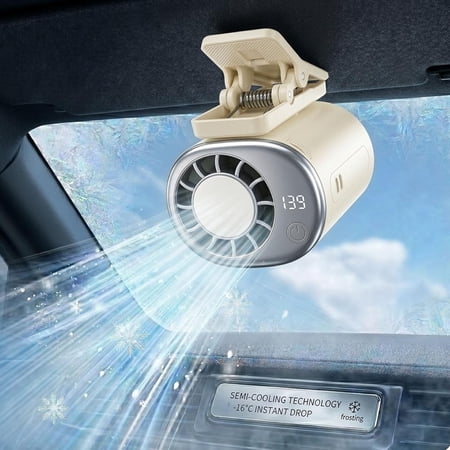 Car Clip On Fan With LED Display, 199 Speeds, USB Rechargeable Personal Fan