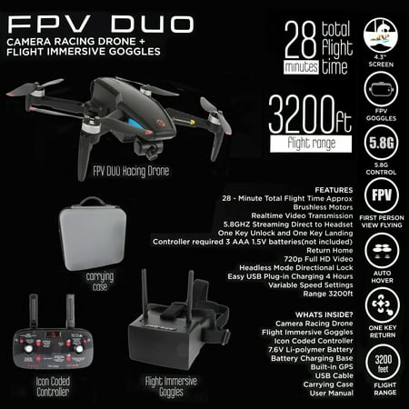 Vivitar - VTI FPV Duo Camera Racing Drone - Black