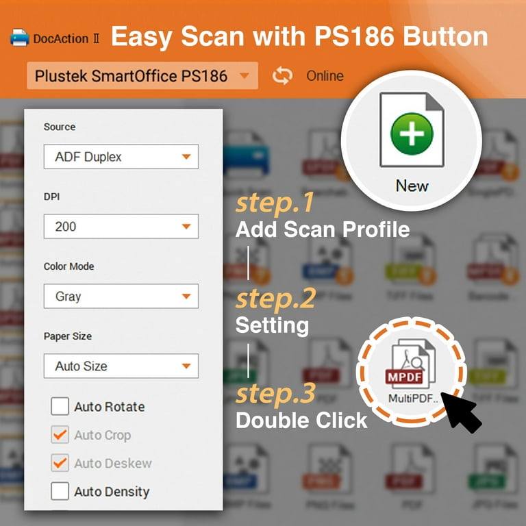Plustek Escáner de documentos de escritorio PS186, con alimentador  automático de documentos (ADF) de 50 páginas. Para Windows 7 / 8 / 10 / 11  (solo