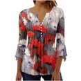thumbnail image 1 of Blusa de verano para mujer con estampado de pliegues sexy y mangas 3/4 con cuello en V y botones OAVQHLG3B Store  lin121212, 1 of 5