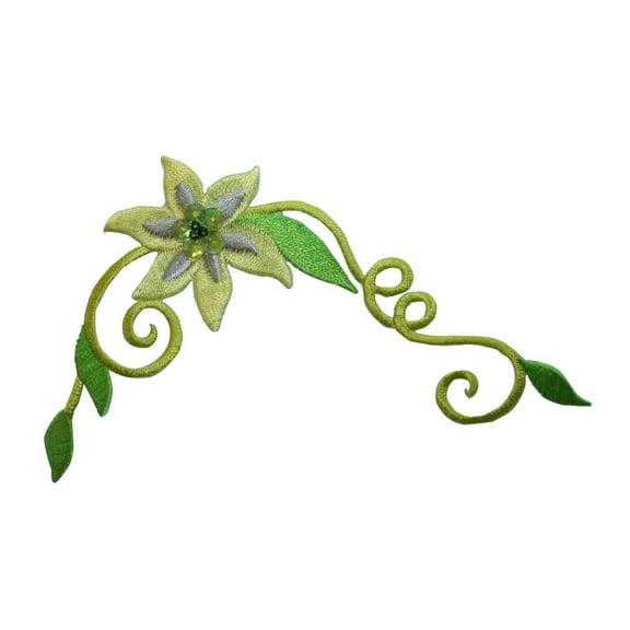 ID 6660 Green Flower Vine Patch Garden Craft Plant Embroidered Iron On Applique