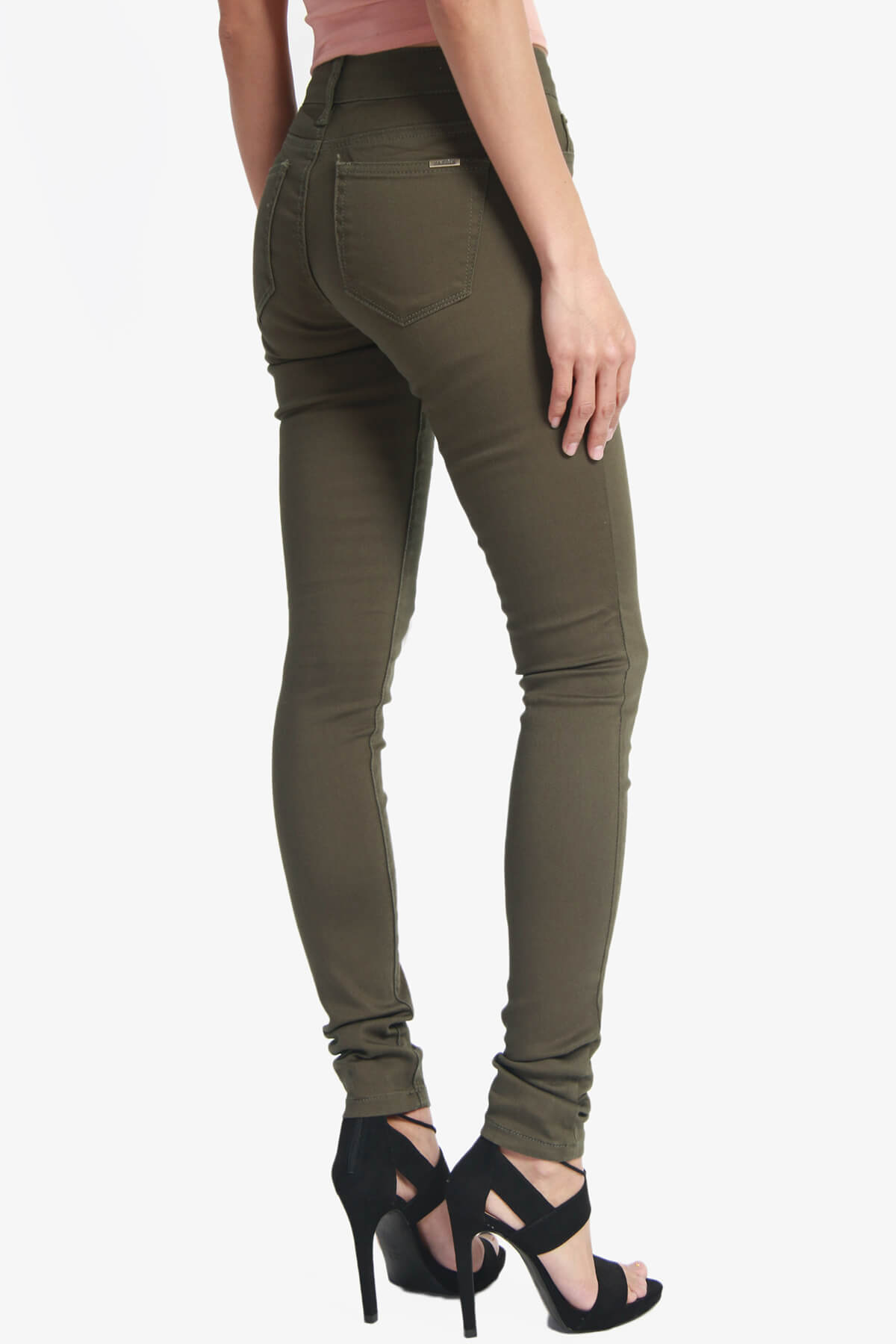 TheMogan Women's Army Olive Green 5 Pocket Stretch Denim Low Rise Skinny Jeans - image 4 of 7