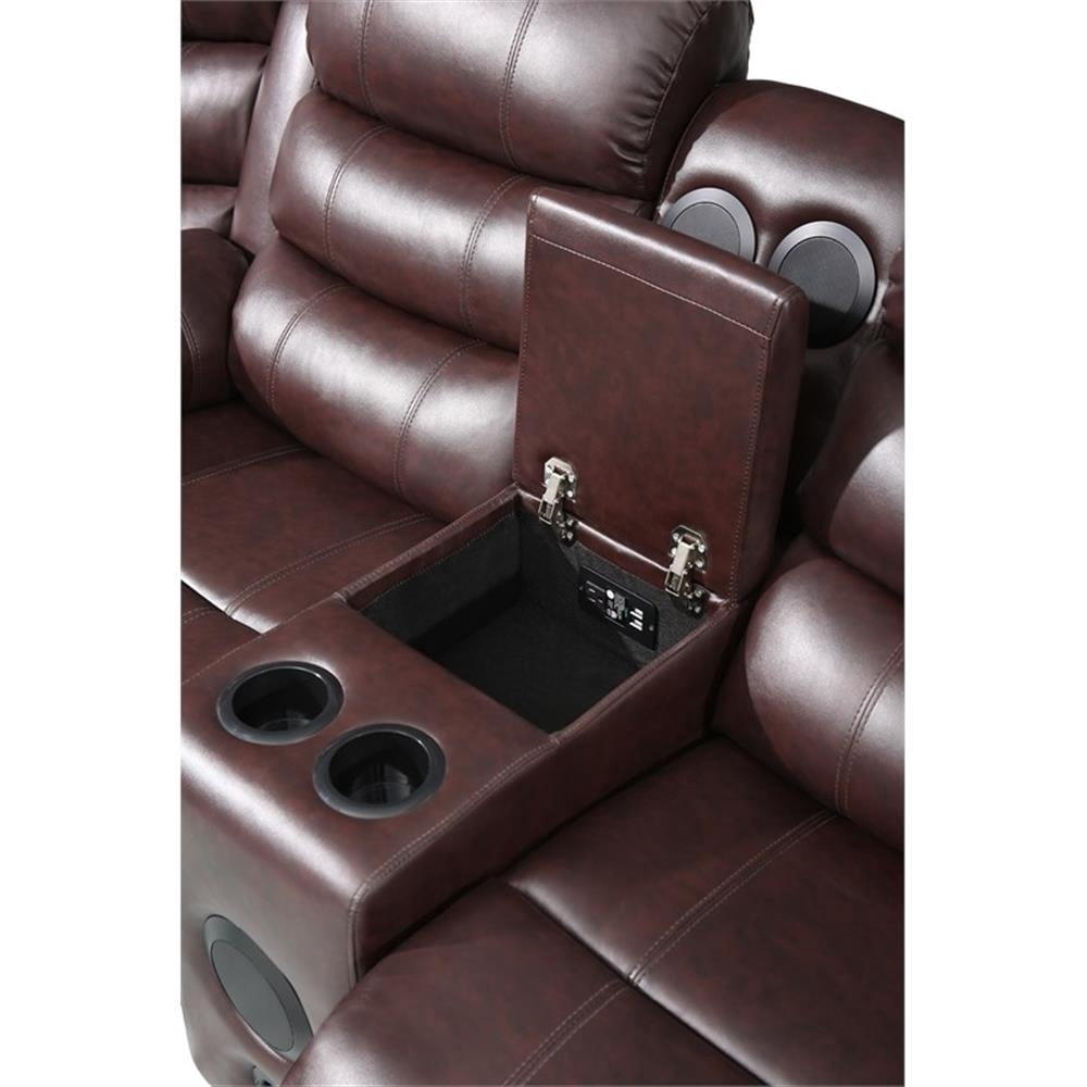 Pemberley Row Vegan Leather Brown Reclining Sectional Rectangular USB Power Sound System Unassembled