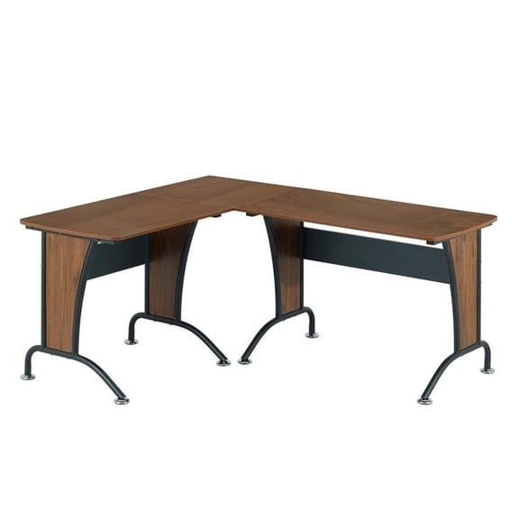 Scranton & Co Wood and Metal L-Shaped Computer Desk in Mahogany