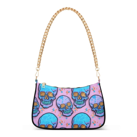 ALAZA Glitter Halloween Skull Women's Chain Shoulder Bag Hobo Handbag Tote Crossbody Purse