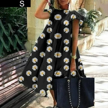 

Viugreum Casual Leaf Print Large Hemline Dress