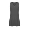thumbnail image 5 of Wyobmus Womens Soft V-Neck Tank Tops Dress Sleeveless Mini Sundress Casual Solid Color Slit Side Full Slip Summer Dress B-Dark Gray, 5 of 5