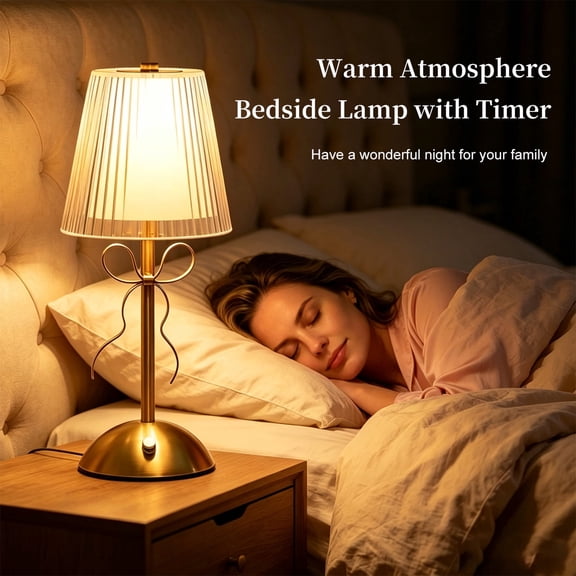 1 Pack Cordless Small Table Lamp,Cute Led Desk Lamp,Gold Bow Lamp | 3 Color Modes,Stepless Dimming,Acrylic Shade,Touch Battery Operated Lamp for Bedroom Living Room Nursery Decor