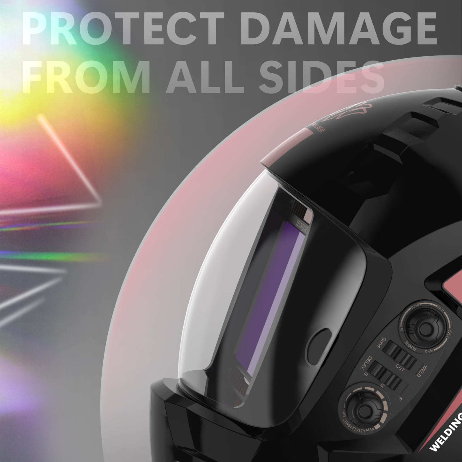 YESWELDER True Color Auto Darkening Welding Helmet, Hemispherical Lens, Large View, Battery Powered, 4 Arc Sensors, Shade 4~5/9–9/13 for TIG MIG Stick Grind Cut
