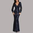 thumbnail image 1 of Robe à Sequins Col en V Mode Solide pour Femmes Manches Longues Robes de Soirée Longues, 1 of 7