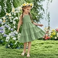 thumbnail image 5 of BRGZLK Toddler Girls Summer Sundress Trendy Solid Boho Spaghetti Strap Ruffled Tiered Dresses Casual Sleeveless Midi Cami Dresses Green 5-6 Years, 5 of 7