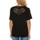 thumbnail image 5 of Camisa de manga corta para mujer, cuello redondo, 4 botones, empalme de encaje en la espalda, Color puro, camiseta para mujer, Top para fiesta de citas diarias, negro L, 5 of 7