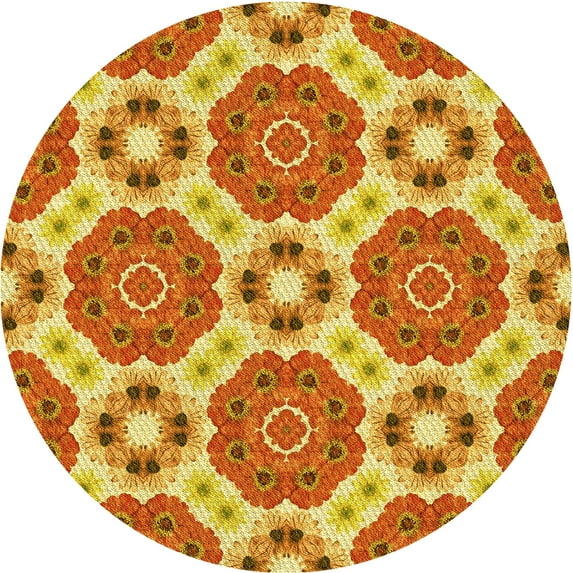 Ahgly Company Indoor Round Patterned Orange Red Orange Area Rugs, 5' Round