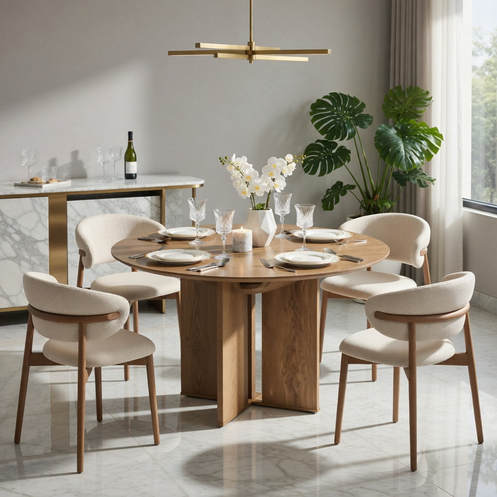 Hommoo 39.37 Inch Round Dining Table with Lower Storage Shelf, Modern Farmhouse Wood-Look Kitchen Table for 2-4 People, Natural