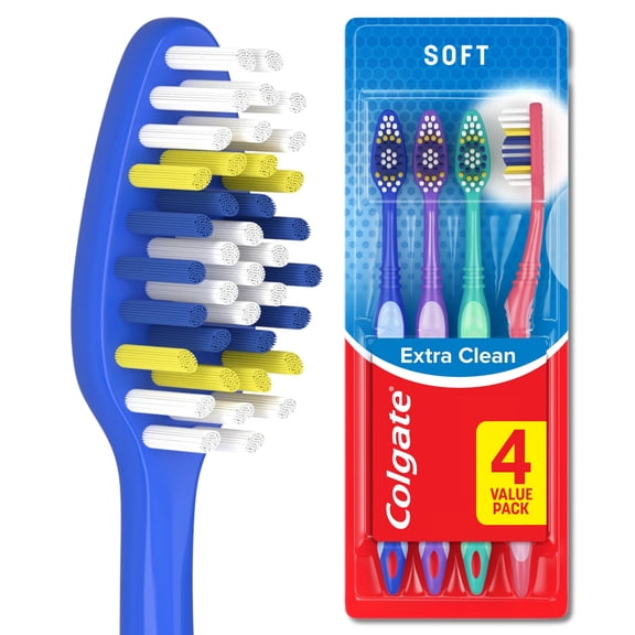 Colgate Extra Clean Full Head Adult Manual Toothbrush, Soft, 4 Pack