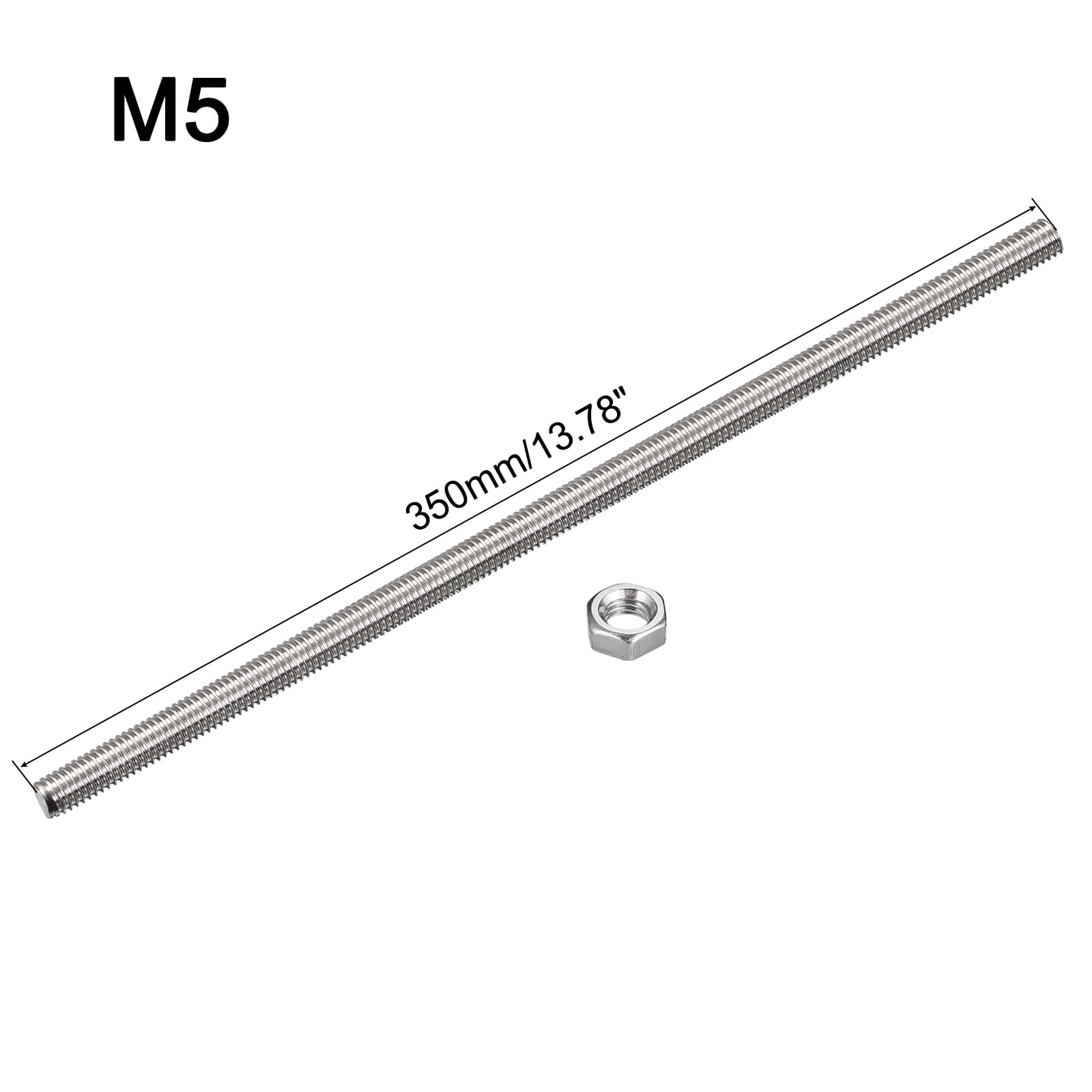 Uxcell 12Pack M5 x 350mm Fully Threaded Rod w 12Pack Hex Nuts, 0.8mm Pitch 304 Stainless Steel Right Hand Threaded Rod