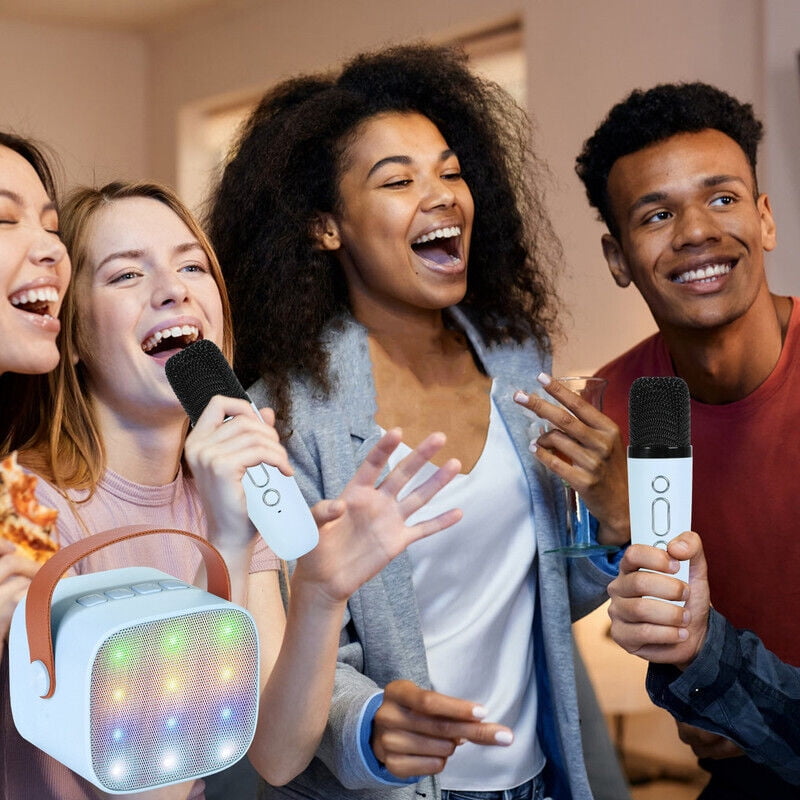TOPCHANCES Mini Karaoke Machine for Kids, Portable Bluetooth Karaoke Speaker with 2 Wilreless Microphones and Dynamic Lights, Ideal Gifts for Girls Boys Home Party ( Blue )