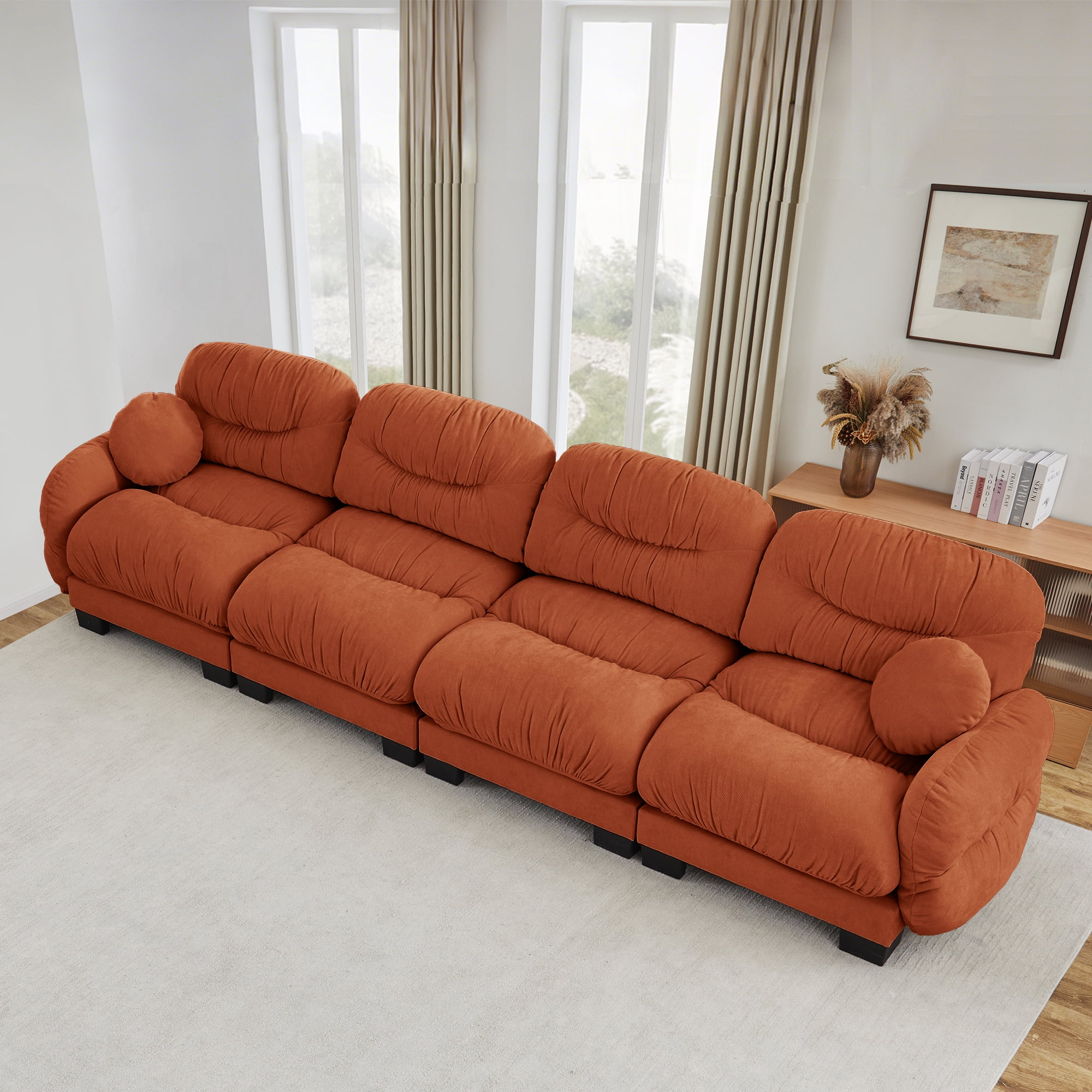 150" 4 Seater Couch Cozy Chenille Sofa with 2 Throw Pillows