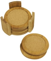 Home Basics 4.5' Bamboo Coaster Set, (Pack of 6) with Holder, Natural