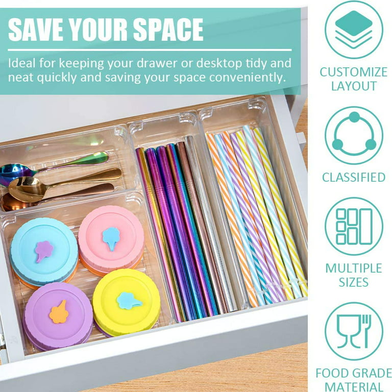 Clear Plastic Vanity and Desk Drawer Organizers Office Storage Drawer  Divider Bin Tray 7 Piece Set