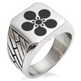 thumbnail image 1 of Stainless Steel Maeda Samurai Crest Geometric Pattern Biker Style Polished Ring, 1 of 1