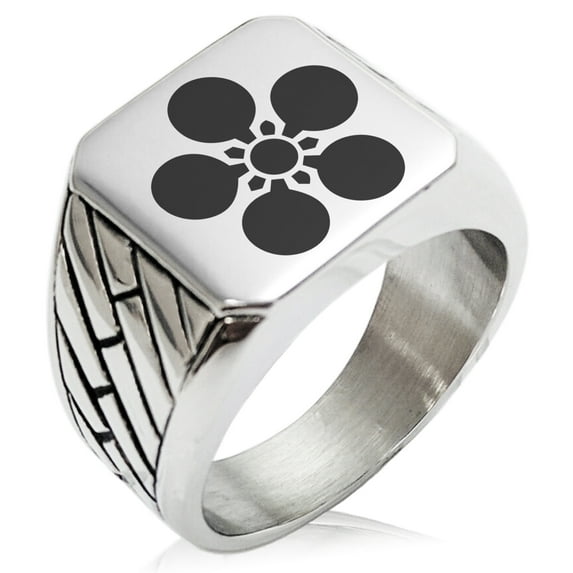 Stainless Steel Maeda Samurai Crest Geometric Pattern Biker Style Polished Ring