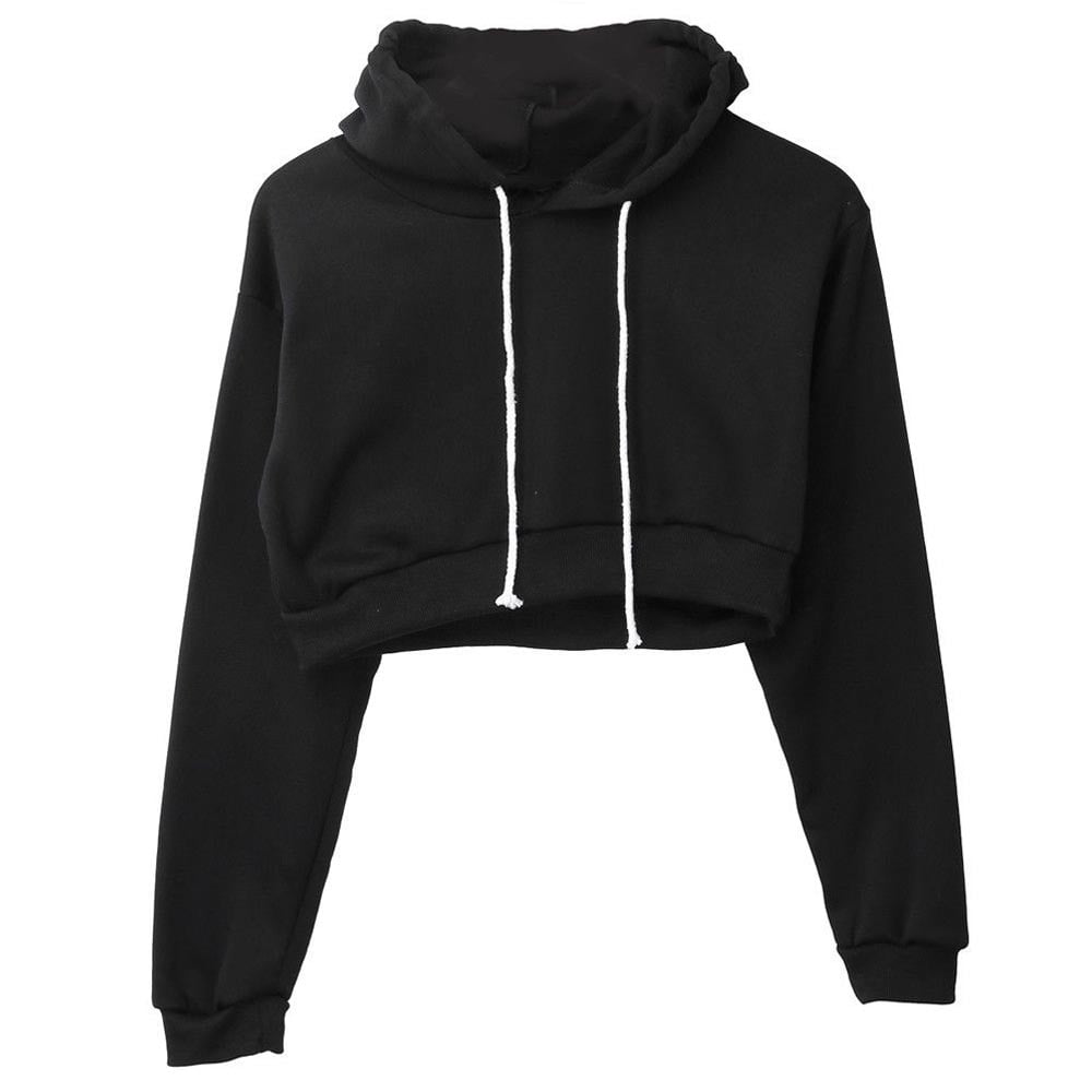Loliuicca Women's Long Sleeve Hoodie Sweatshirt Jumper Crop Tops Pullover -  Walmart.com