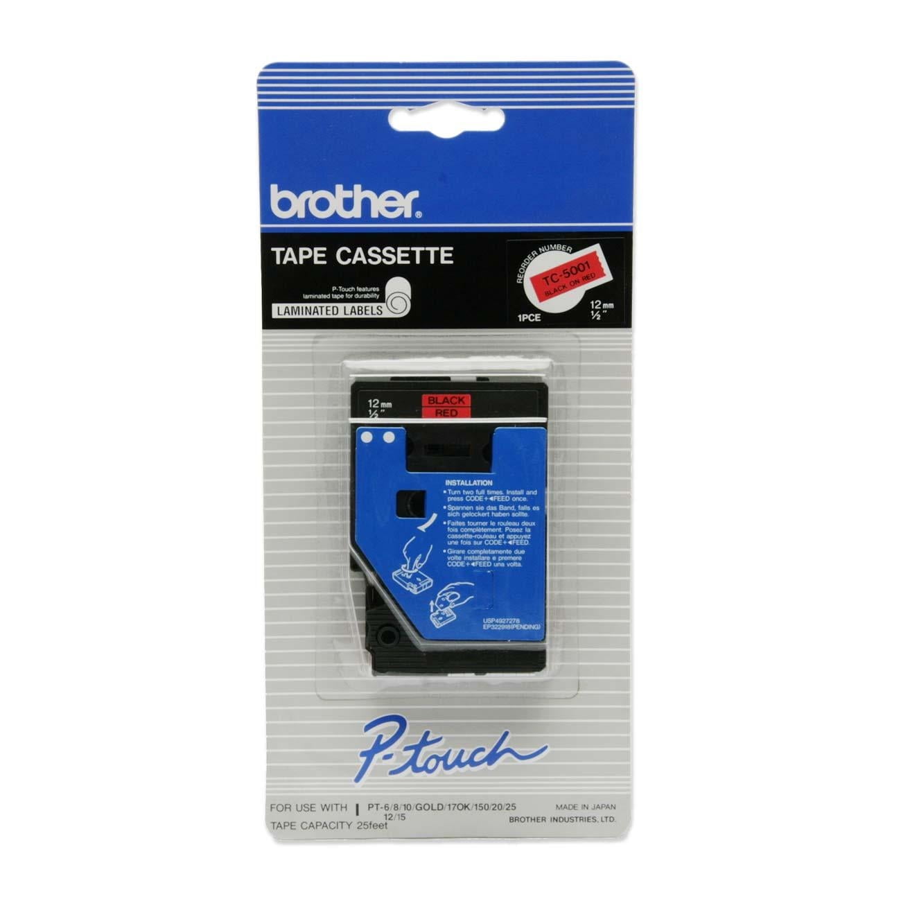 Brother PTouch TC Tape Cartridge for PTouch Labelers, 1/2"w, Black on