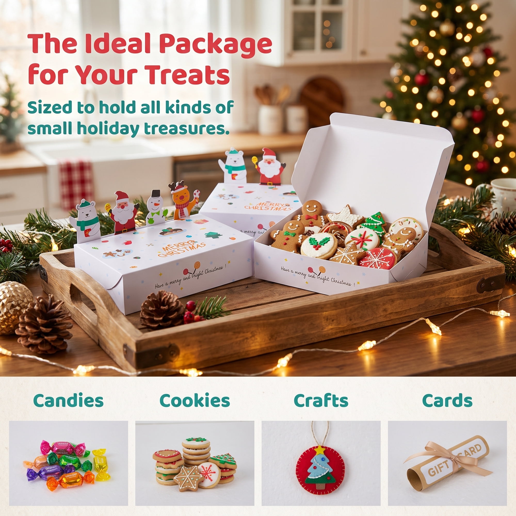 Unique Bargains Gift Box Featuring A Cartoon Christmas Pattern For Holiday Gifting White