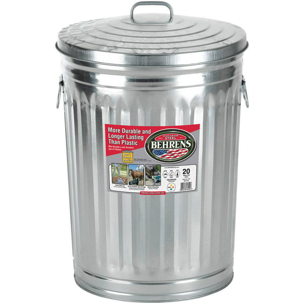 Behrens High Grade 1211 Silver, Outdoor Metal Trash Can With Locking Lid