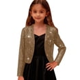 thumbnail image 5 of Girls Sparkly Cardigan, Lightweight Long Sleeve Cropped Open Front Thin Coat for Party, School, and Loungewear, Solid Color Layering Piece, Versatile for Casual and Special Occasion Outfits - Khaki, 5 of 8