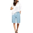 thumbnail image 4 of Cargo Shorts for Women Only Moment Womens Longer Shorts for Summer Chemical Fiber Blends Comfy Cotton Elastic Waist Drawstring Casual Shorts with Pockets Sky Blue,L, 4 of 9