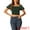 Green, variant on Unique Bargains Women's Floral Smocked Puff Sleeve Crop Top Summer Casual Blouse L Green