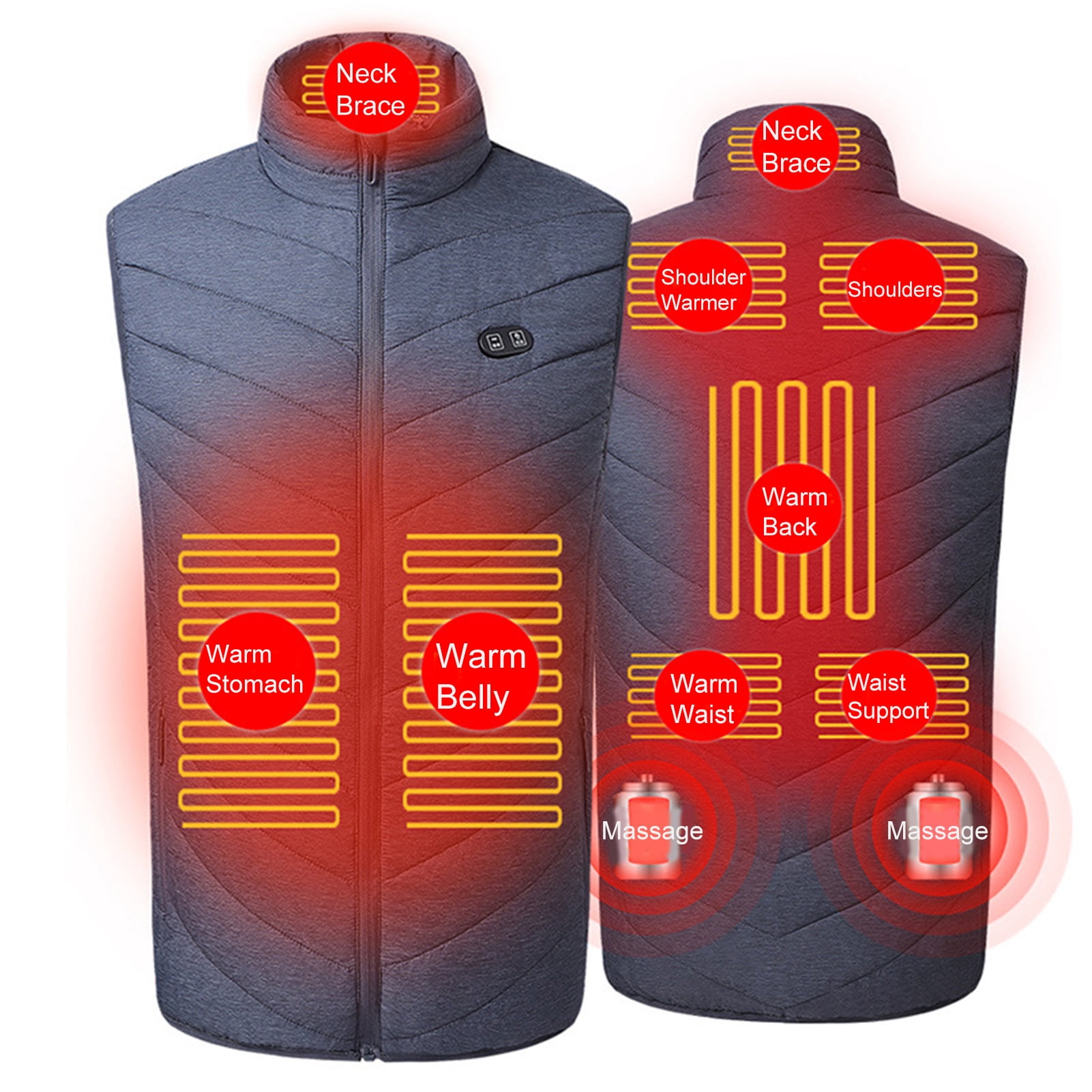 harmtty USB Heating Vest Intelligent Thermostat 8 Heated Zones Lightweight  Cotton Padded Massage Vest for Cold Weather,Grey 