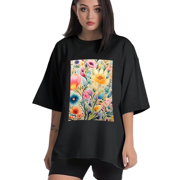 Plus Size Shirt for Women Black Tops for Women Short Sleeves Shirt for Women Flowers T Shirt Crewneck Shirt for Women XS