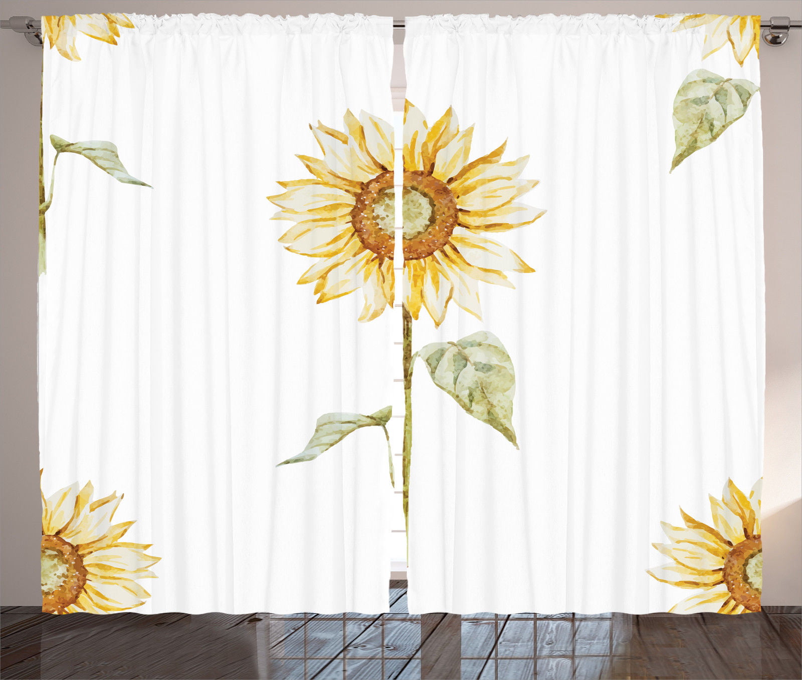 Sunflower Decor Curtains 2 Panels Set Sunflowers In Watercolor Painting Effect Minimalistic Design Decorative Artwork Living Room Bedroom Accessories By Ambesonne Walmart Com Walmart Com