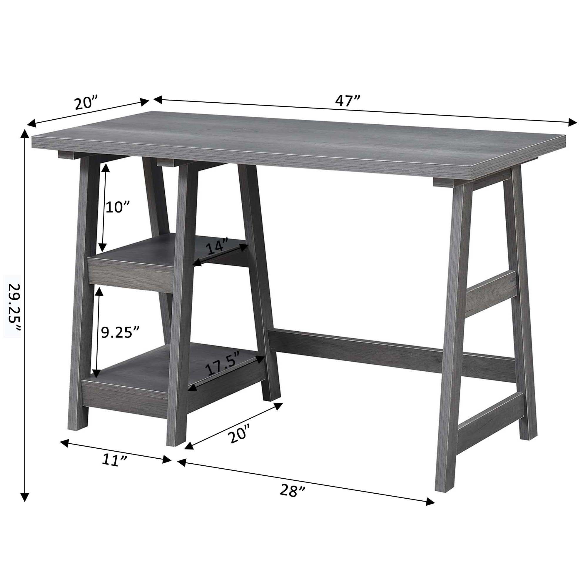 Convenience Concepts Designs2Go 29.25" Tall Trestle Desk with Shelves, Charcoal Gray