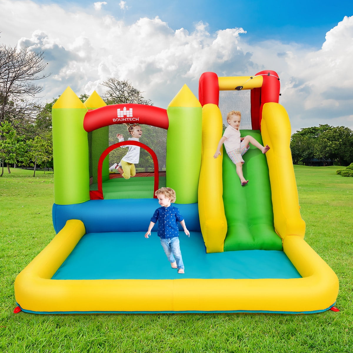 Costway Inflatable Bounce House Water Slide Jump Bouncer Climbing Wall Splash Pool Blower Excluded