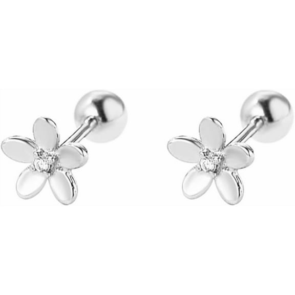 Mini Flower Cartilage Stud Earrings for Women 925 Sterling Silver Hypoallergenic CZ Cute Tiny Small Daisy Cherry Tragus Earrings Dainty 18g Ball Back Barbell Ear Helix Conch Rook Wedding Jewelry