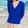 thumbnail image 2 of Jxximdong Cardigans for Women, Classic Button Down Long Sleeve V Neck Soft Knit Sweater, Women's Bolero Shrugs Blue, 2 of 6