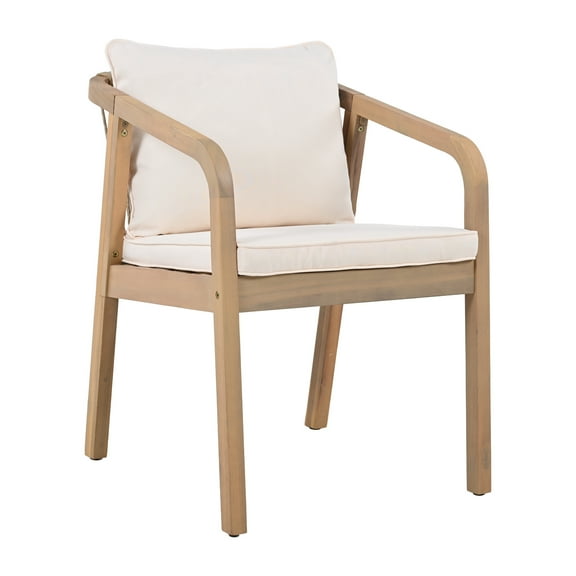 Christopher Knight Home Outdoor Dining Armchairs with Woven Rope Backrest, Cream Cushion, Light Teak Finish, Set of 2