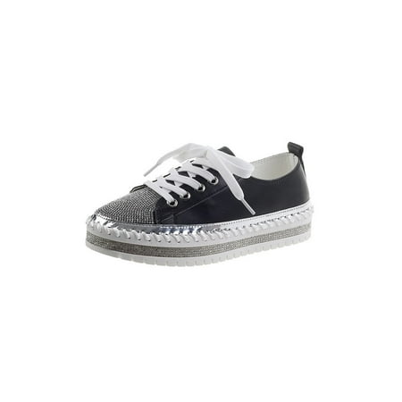 

Daeful Women Sneakers Platform Casual Shoe Slip On Skate Shoes Lightweight Rhinestone Fashion Sneaker Womens Non-slip Black 8.5