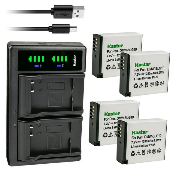 Kastar 4-Pack DMW-BLG10 Battery and LTD2 USB Charger Replacement for Panasonic DMW-BLG10 DMW-BLG10E DMW-BLE9 DMW-BLE9E DMW-BLE9PP Battery, DE-A65BA DE-A98 A99B Charger, Panasonic Lumix DC-G100 Camera