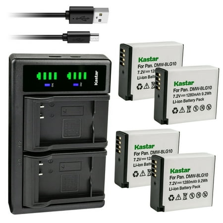 Kastar 4-Pack DMW-BLG10 Battery and LTD2 USB Charger Replacement for Panasonic Lumix DMC-GX80  Lumix DMC-GX85  Lumix DMC-LX100  Lumix DMC-LX100K  Lumix DMC-LX100S  Lumix DMC-S6  Lumix DMC-ZS60 Camera