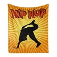thumbnail image 1 of Hip Hop Soft Flannel Fleece Throw Blanket, Hip Hop Typography Dancing Man Silhouette Sunbeams Print, Cozy Plush for Indoor and Outdoor Use, 70" x 90", Vermilion Pale Yellow, by Ambesonne, 1 of 5