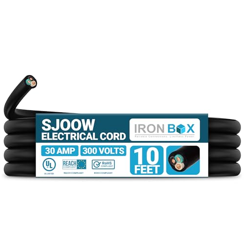 10/3 Bulk Cable 10 Foot - SJOOW Jacket, 30 Amps, 3 Wire, 300v - Water and Oil Resistant (10)