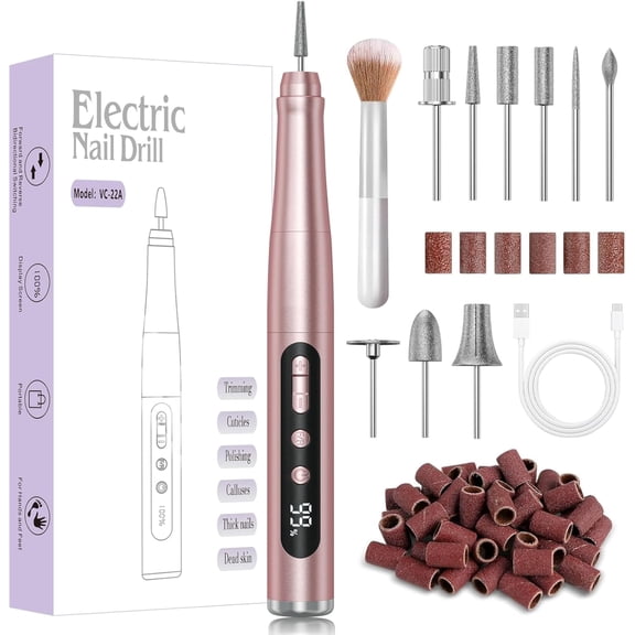 Banral Electric Nail Drill 35000RPM Cordless Rechargeable Nail File Kit with LCD Display for Acrylic Gel Nails, Home Salon Manicure Tool