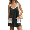 thumbnail image 4 of GILIGEGE Womens Tennis Athletic Dress Mini Romper Dress with Built In Shorts Women's Solid Color Suspender Top and Shorts Two Piece Casual Suit with Pocket Summer Vacation Outfits Black L, 4 of 5